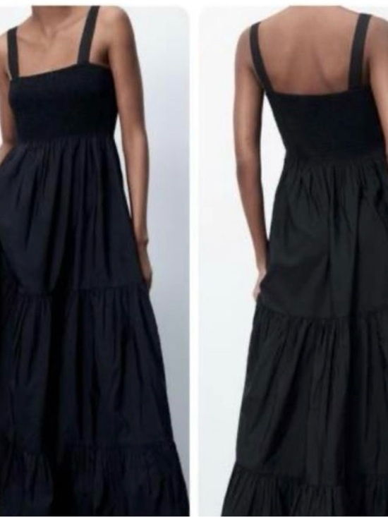 Zara Dresses & Skirts - Zara Black Smocked Bodice Tiered Maxi Dress